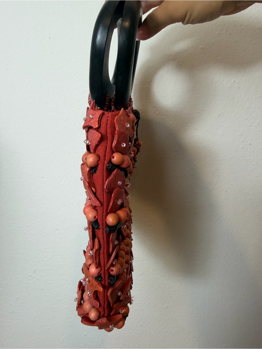 Vintage Artisan Coral Shell Wood Beaded Handbag Resort Statement Bag - Picture 8 of 9